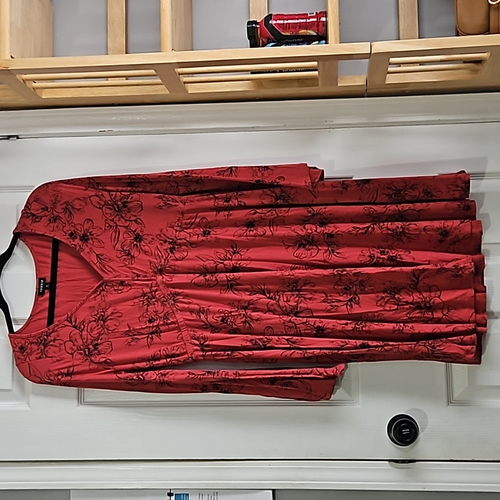 Torrid Red and Black Pleated Midi Sundress with Bishop Sleeves